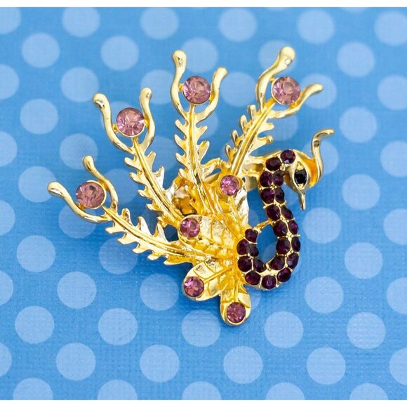 Vintage Golden Peacock Bird Brooch - M23 - Picture 1 of 2